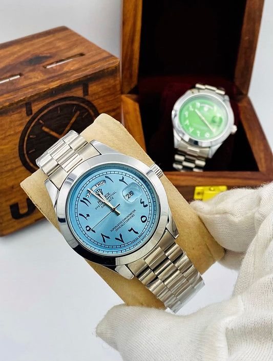 Arbic Dial Silver Blue with Day Date Function