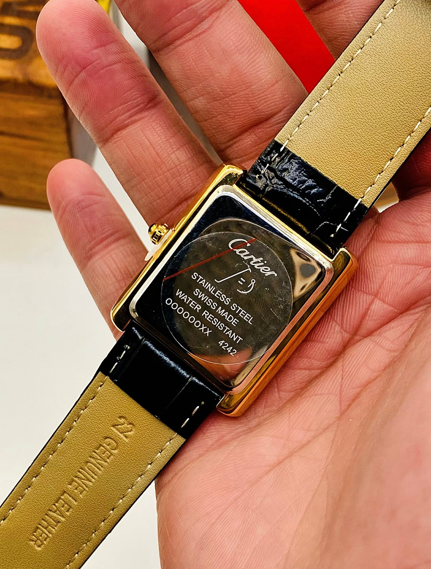 Classic Rectangular Roman Dial Luxury Leather Strap Watch