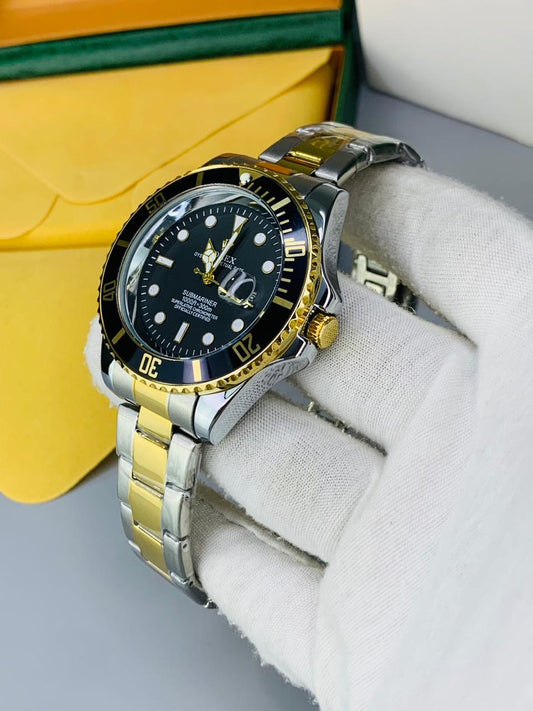 Elegant Two-Tone Date Display Wrist Watch With Doubel Lock