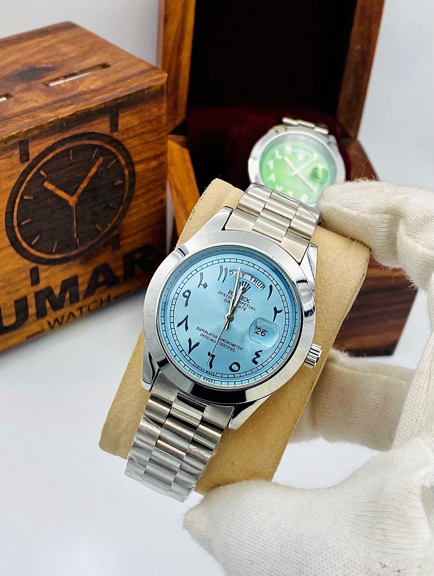 Arbic Dial Silver Blue with Day Date Function