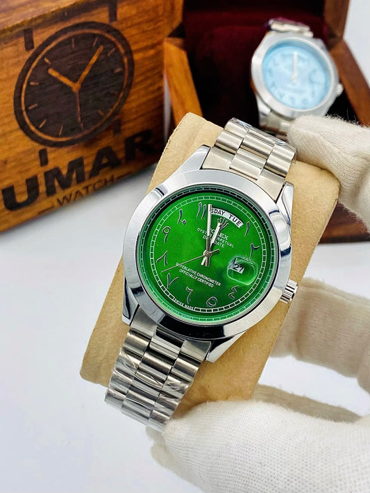 Arbic Dial Silver Green with Day Date Function