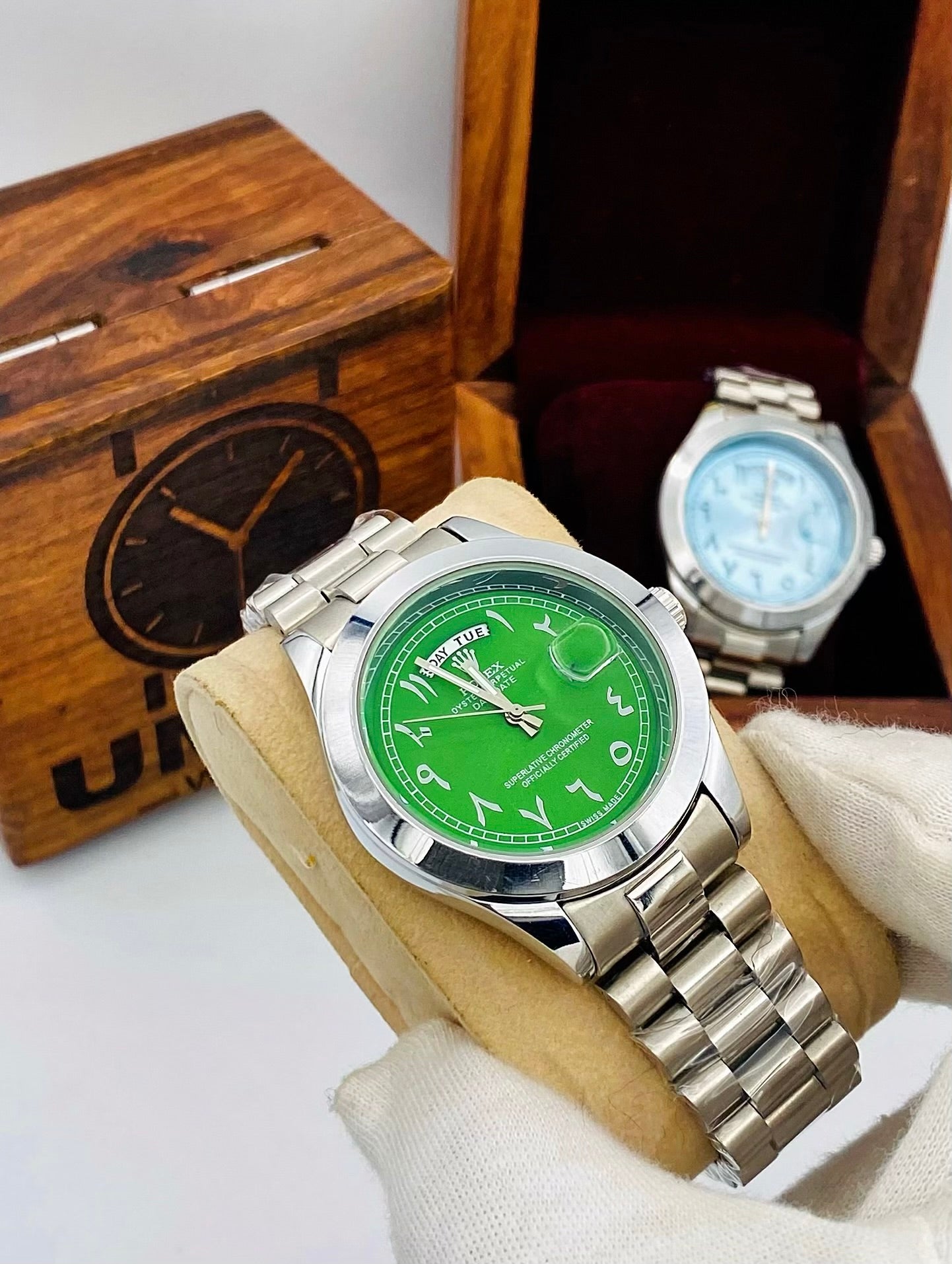 Arbic Dial Silver Green with Day Date Function