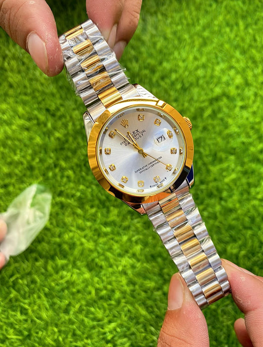 Tow Tone White Stone Model with Date Function